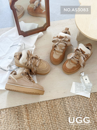 UGG Boots Sheepskin Wool Lace Up Platform Sneakers Parkyr