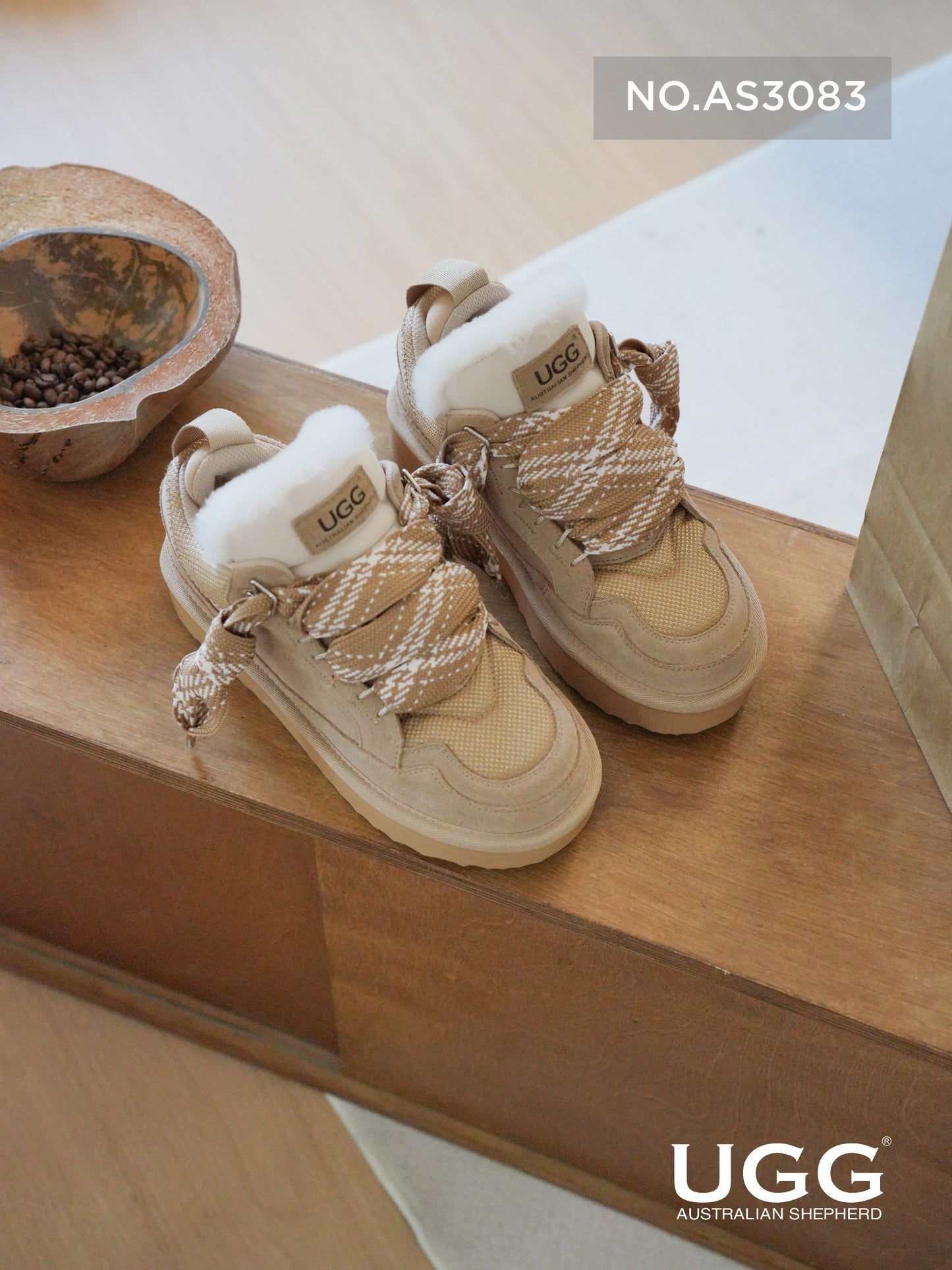 UGG Boots Sheepskin Wool Lace Up Platform Sneakers Parkyr