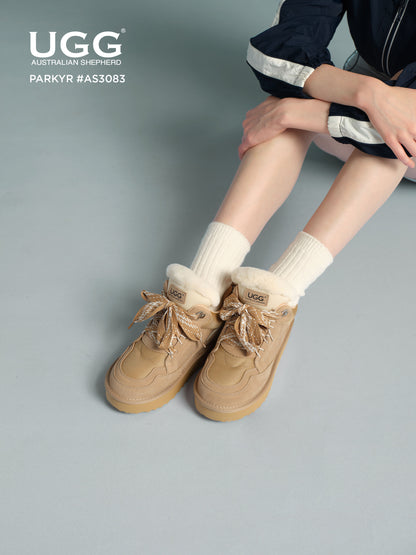 UGG Boots Sheepskin Wool Lace Up Platform Sneakers Parkyr