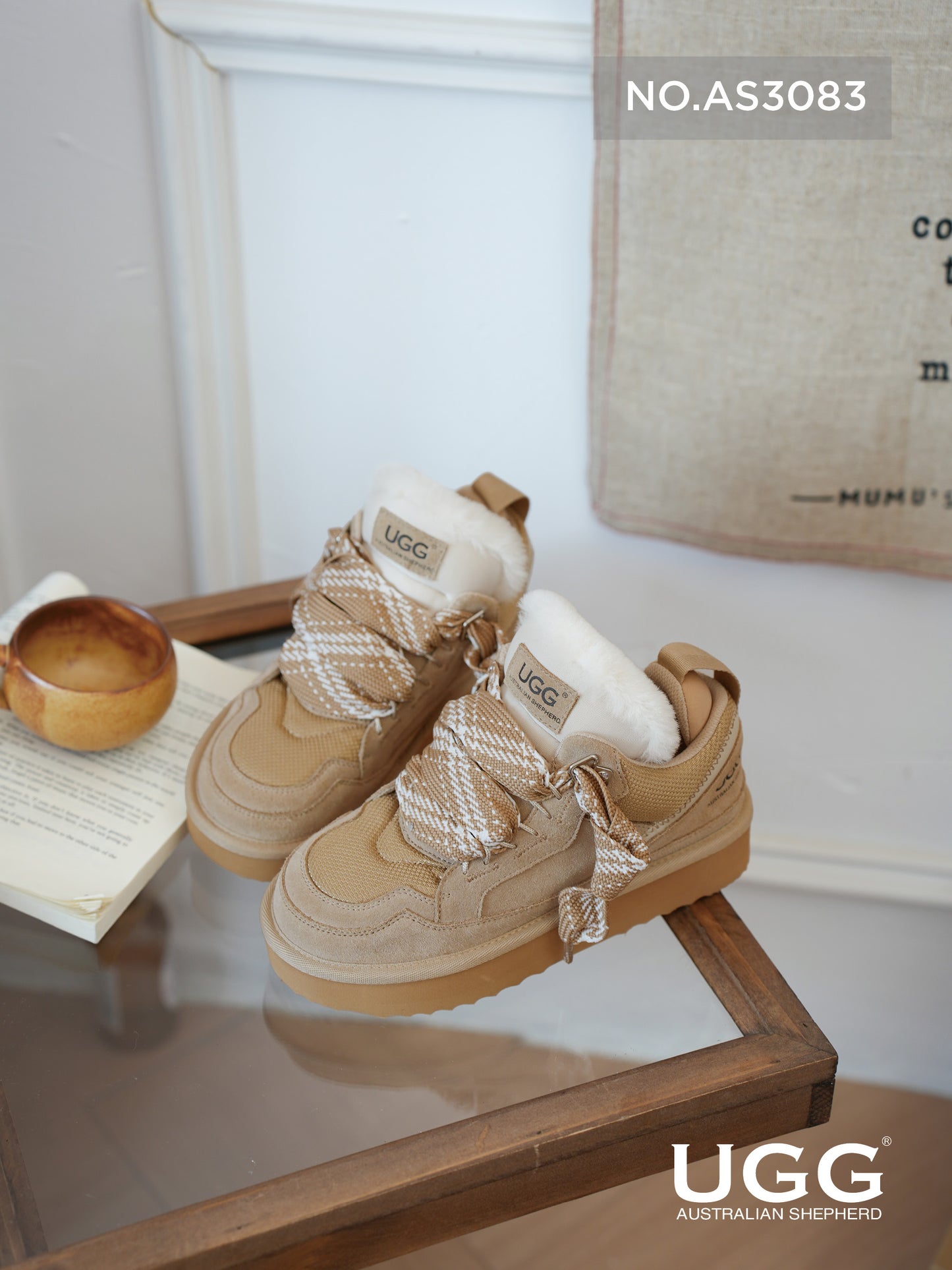 UGG Boots Sheepskin Wool Lace Up Platform Sneakers Parkyr