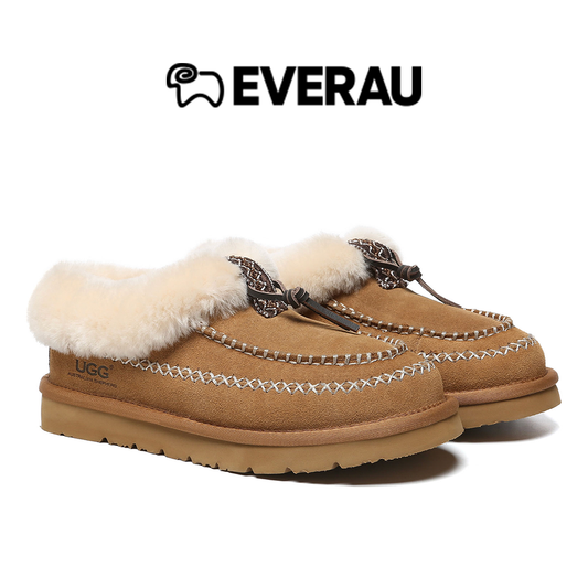 Sheepskin Wool Ankle Shoes with Tribal Stitch Detail and EVA Sole Draco