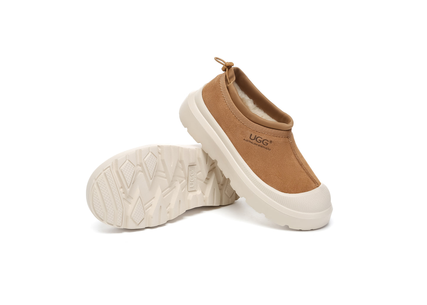 UGG Slippers Sheepskin Wool Drawstring Chunky Platform Harlow