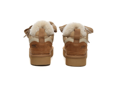 UGG Boots Sheepskin Wool Lace Up Platform Sneakers Parkyr