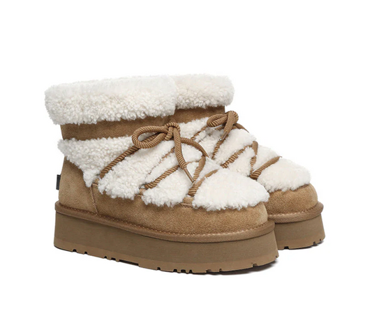 UGG Boots Women Sheepskin Wool Ankle Platform Short Carmen
