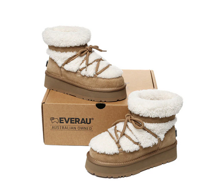 UGG Boots Women Sheepskin Wool Ankle Platform Short Carmen
