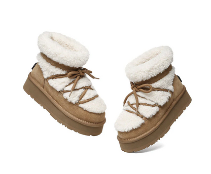 UGG Boots Women Sheepskin Wool Ankle Platform Short Carmen